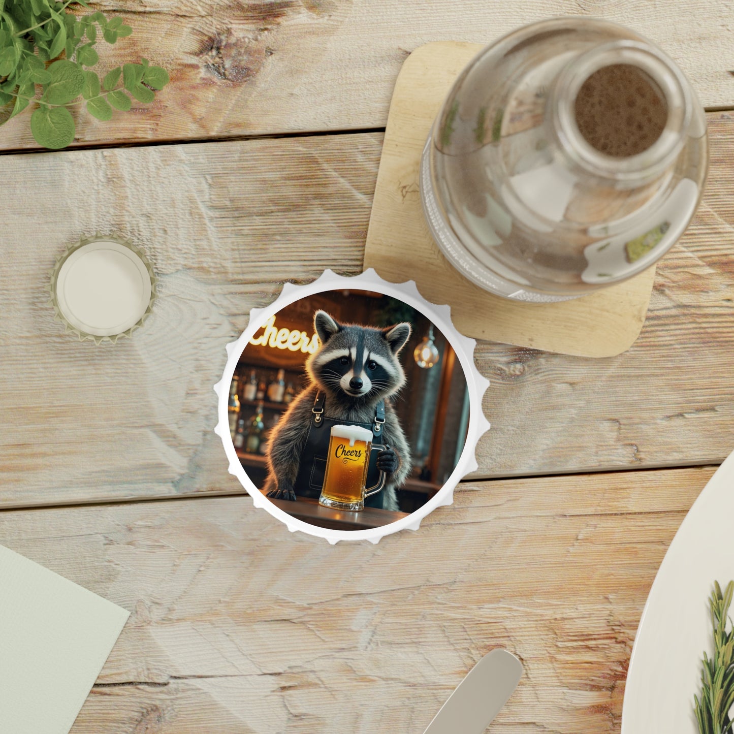 Raccoon Bartender Bottle Opener & Magnetic Fridge Decor