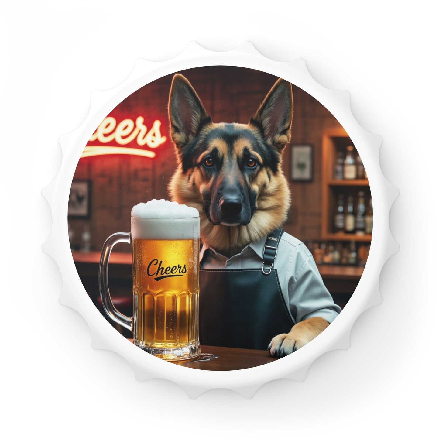 German Shepherd Bartender Bottle Opener & Magnetic Fridge Decor