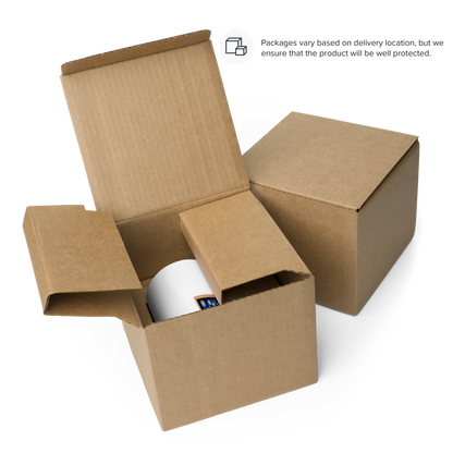 A cityscape under a swirling night sky 11 oz White glossy mug